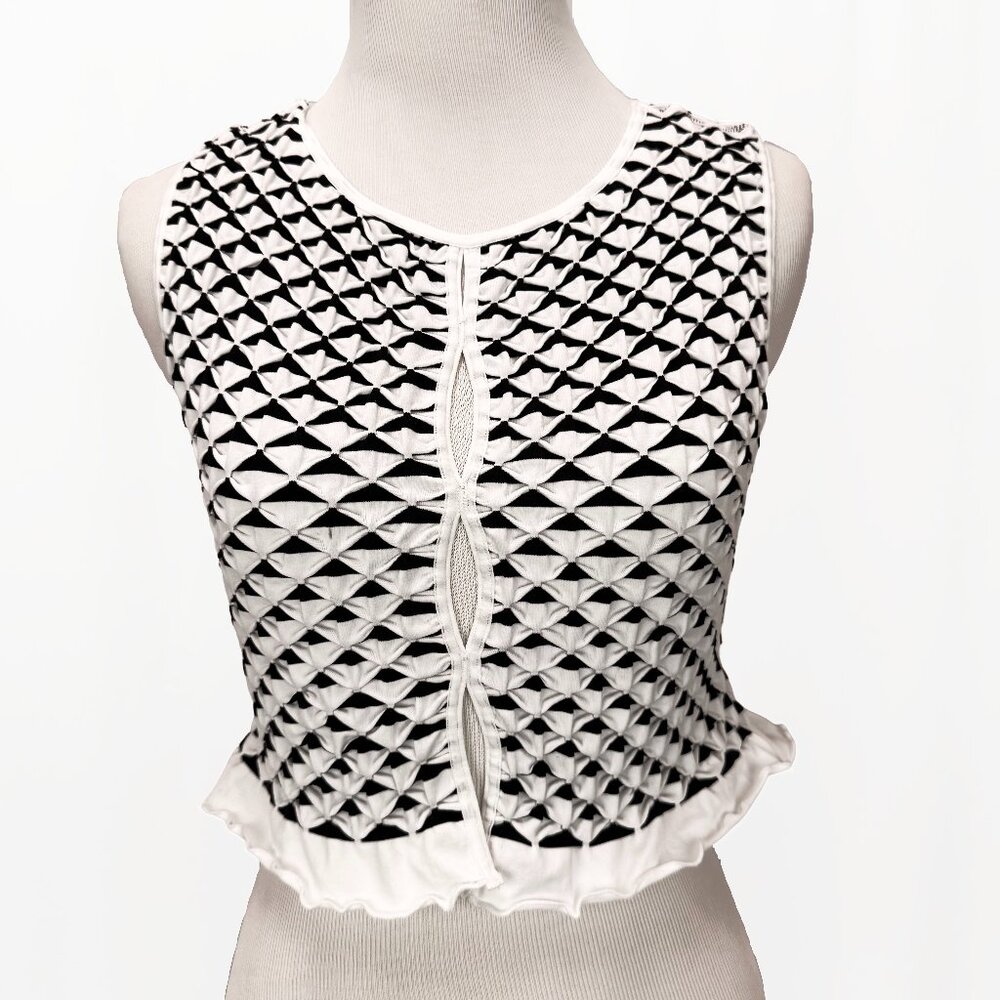 Anthropologie Women's S/M Black White Smocked Keyhole Cropped Tank Top